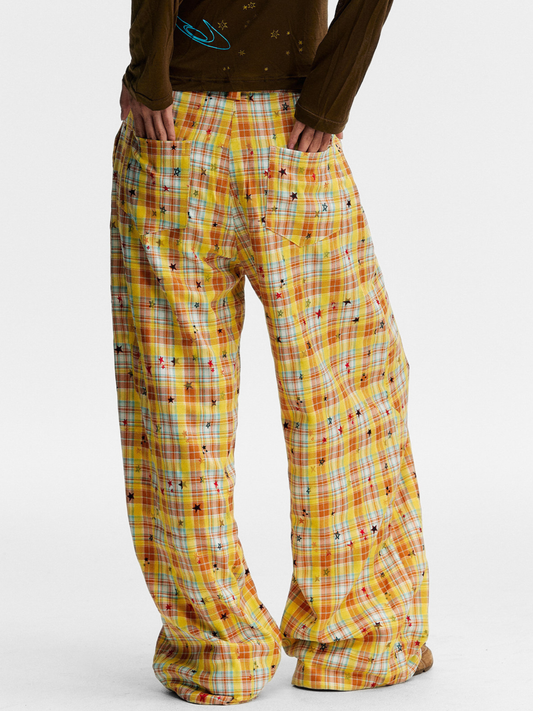 Ashlight - Leichte Damen-Hose mit Sternen-Karomuster und Kordelzug