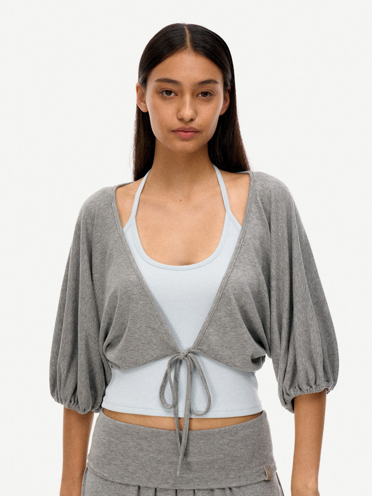 SilkTouch – Damen-Strickset mit Kontrast-Ballonärmeln und verkürztem Schnitt