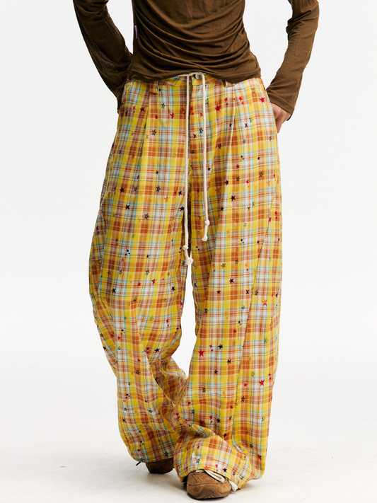 Ashlight - Leichte Damen-Hose mit Sternen-Karomuster und Kordelzug