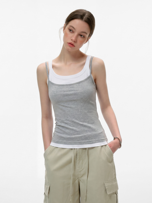 Caveveil – Geripptes Damen-Tanktop in zweilagiger Optik
