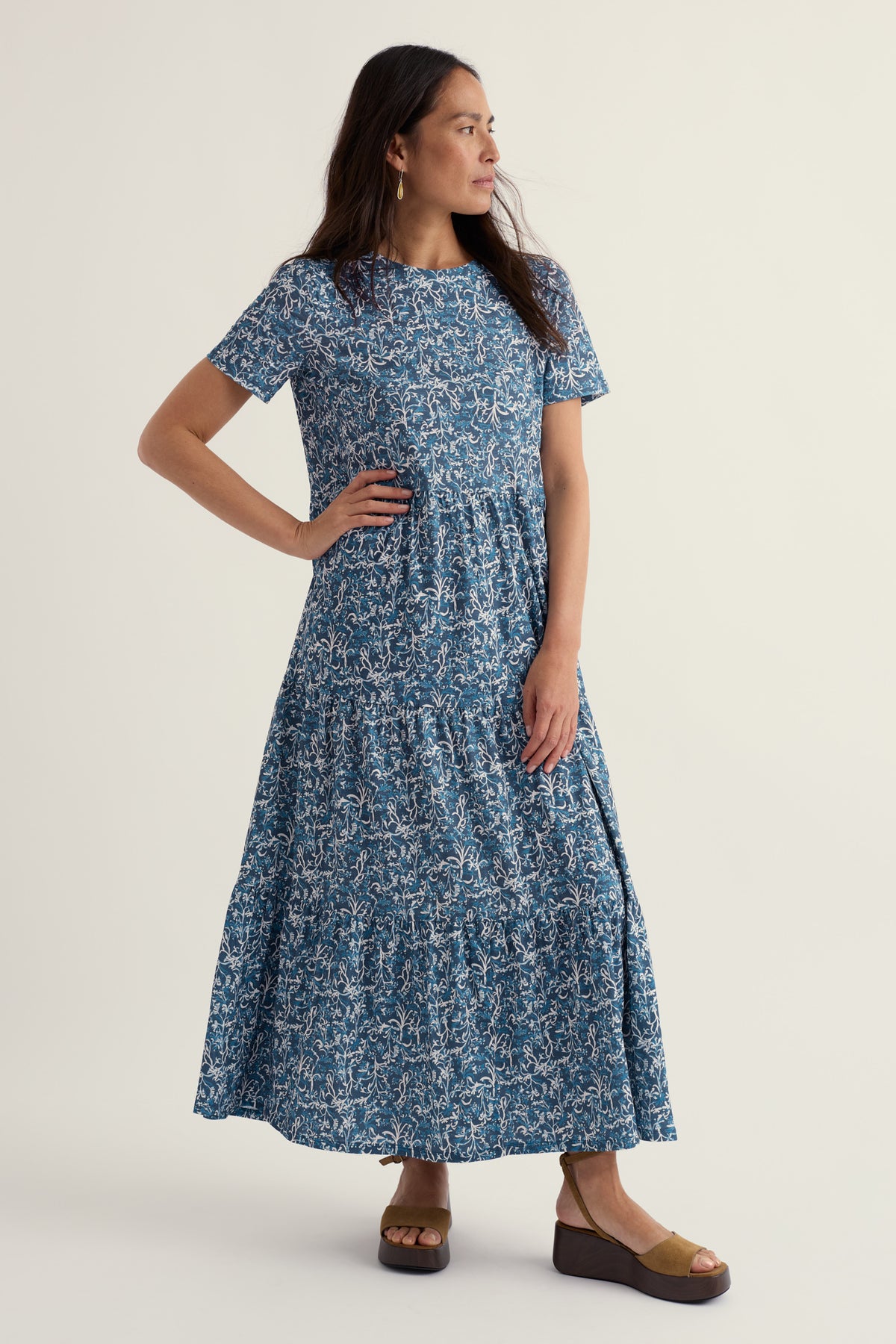 Line Strokes Short Sleeve Dress in GOTS-Certified Organic Cotton Jersey