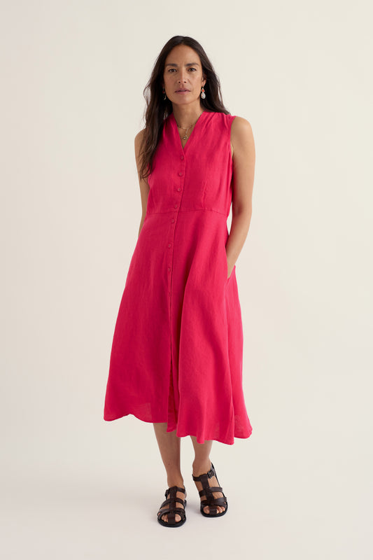 Carved Wood Linen Sleeveless Dress