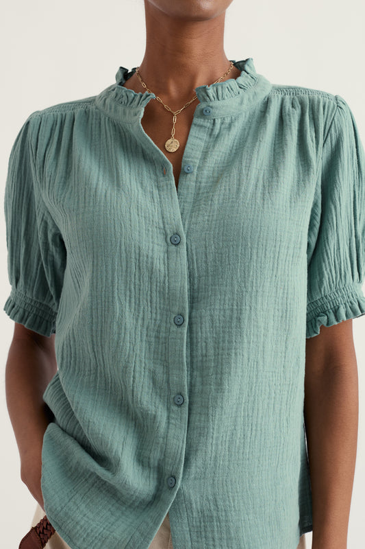 Shore Path Frilled Shirt in GOTS Organic Cotton