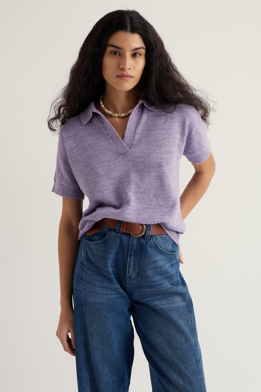 Gwynver Knitted Short Sleeve Top Made With Linen & Organic Cotton