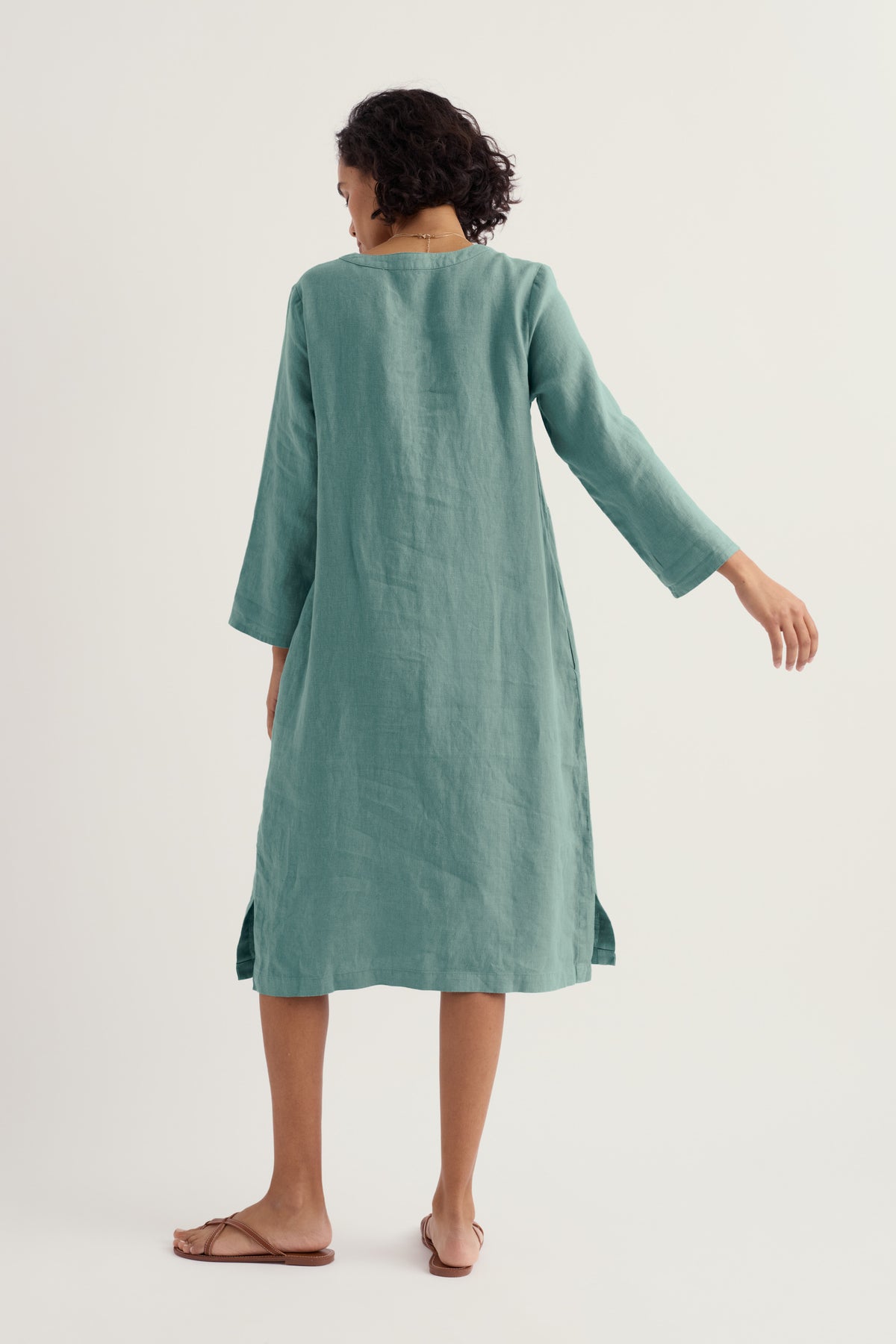 Dew Drop V-Neck Linen Shift Dress