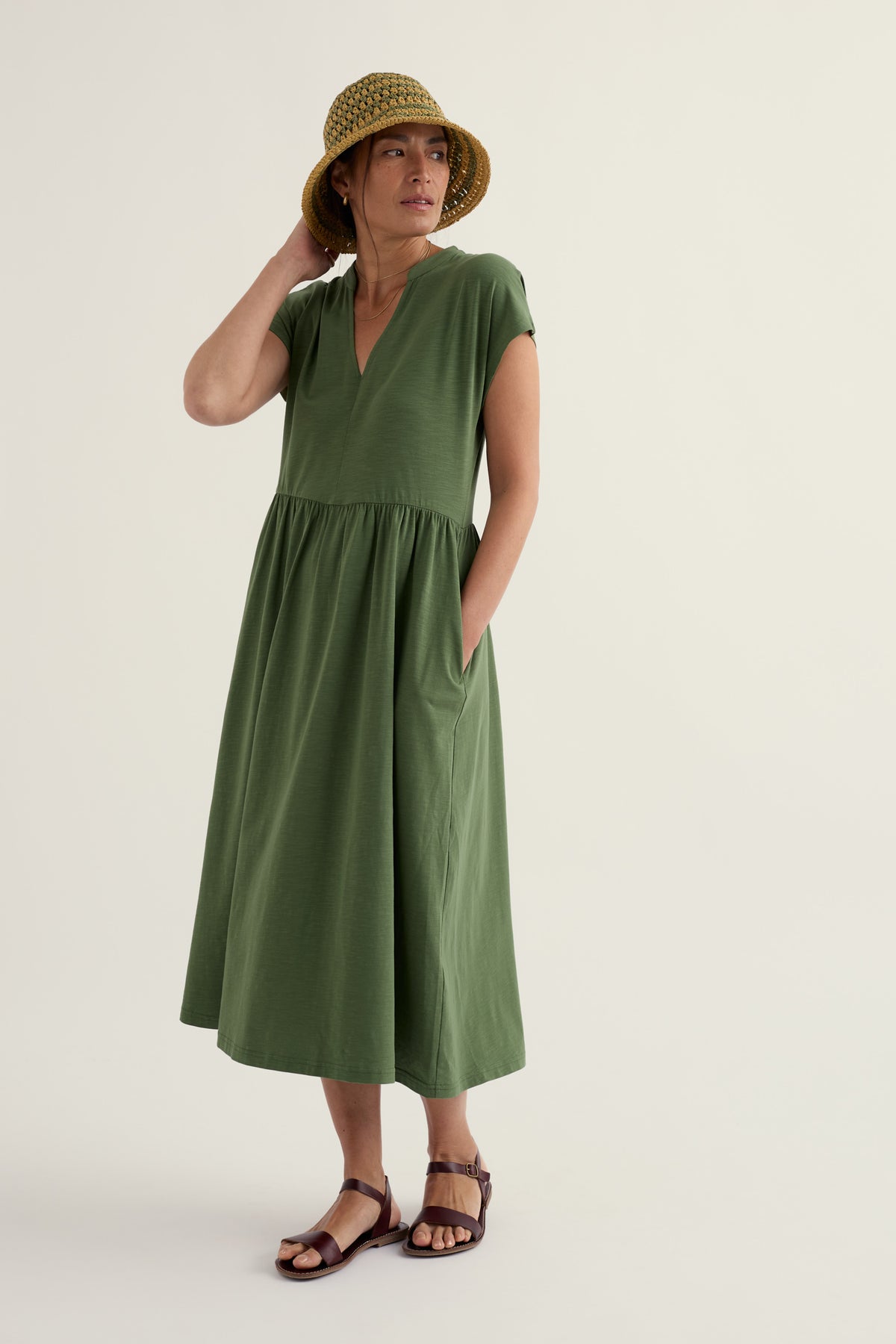 Zinnia kurzärmeliges Midi-Jerseykleid