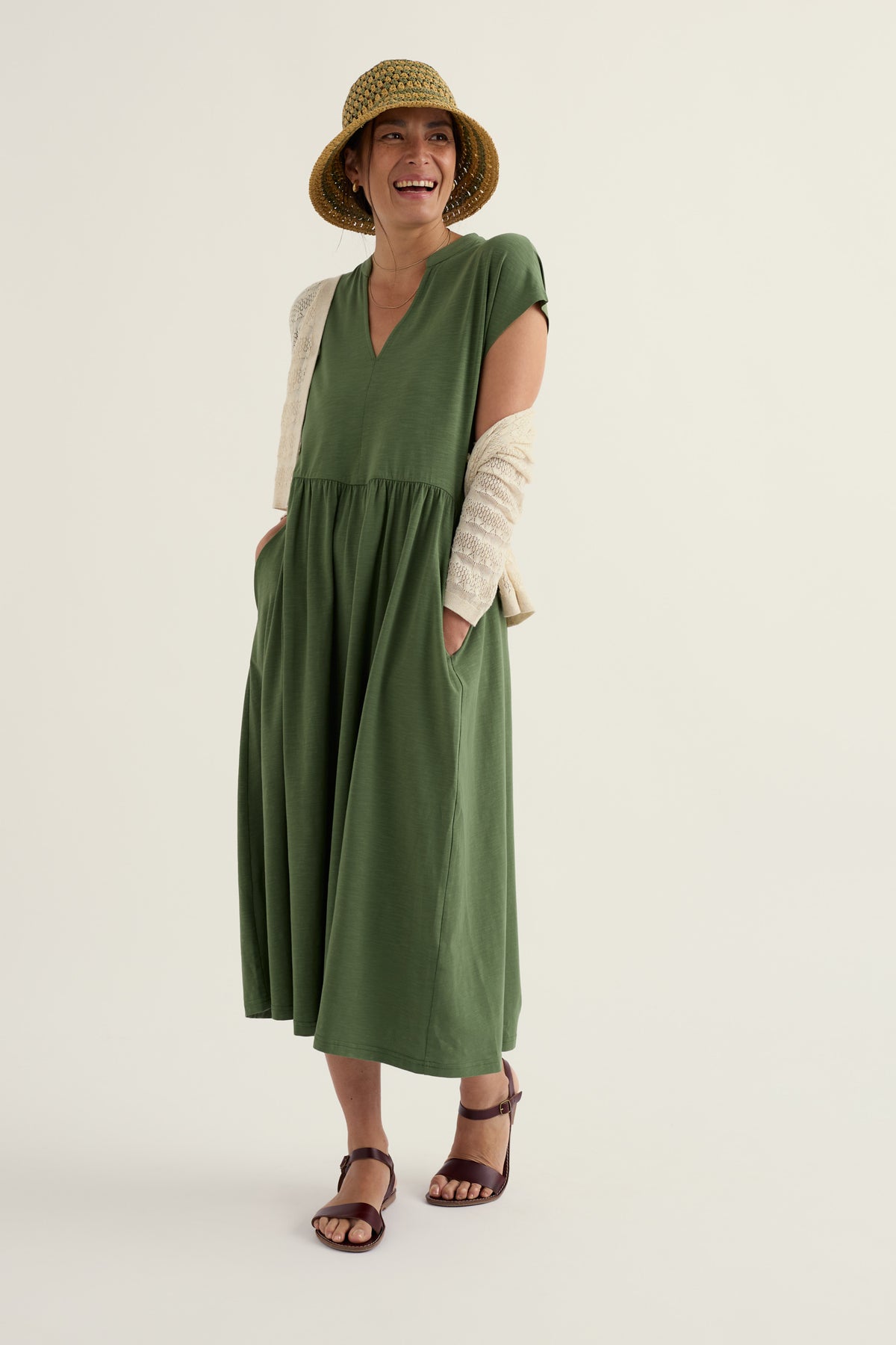 Zinnia kurzärmeliges Midi-Jerseykleid